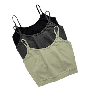 3-Pack Spaghetti Strap Crop Tops - Black, Charcoal, Sage